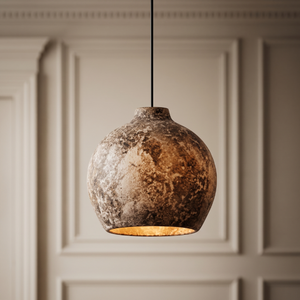 Suspension en céramique texturée marron, forme sphérique, avec ampoule LED E27, style minimaliste, taille moyenne. - Product Image 2