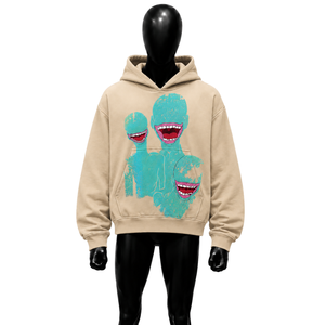 Sudadera con Capucha Oversize Beige con Gráficos Estilo Urbano Moderno, Ropa Urbana Beige de Moda, Diseño con Bolsillo Frontal, Corte Regular - Product Image 1