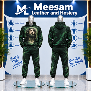 Conjunto Deportivo con Capucha para Hombre, Estampado por Sublimación, Camuflaje Verde, Corte Regular, Sudadera y Pantalones Casuales para Otoño - Product Image 1