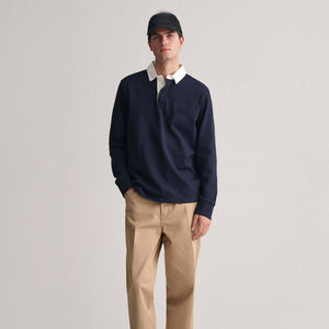 Chemises polo en coton tricoté à manches longues pour hommes, dernier design, col rond, impression personnalisée du logo, coupe ample, vêtements décontractés, style rugby. - Product Image 2