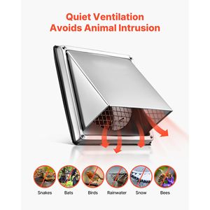 Copertura per presa d'aria quadrata da 4 pollici in acciaio inossidabile di alta qualità, per tetto a falda, con griglia di ventilazione esterna e protezione integrata S - Product Image 4