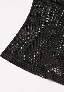 Women's <b>Black</b> <b>Mesh</b> Short <b>Sleeve</b> <b>Top</b> Round Neck Breathable Polyester Solid Color Summer Shirt Regular Fit Pullover Style - Product Image 4