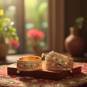Fine <b>Bangles</b> <b>Set</b>-Traditional Pota Stone Openable Design - Product Image 3