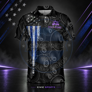 Chemise d'équipe de billard de haute qualité, polo de billard de qualité supérieure pour hommes, manches courtes, design boule 8 éclairante - Product Image 2