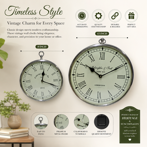 Reloj de Pared de Metal Estilo Vintage |   Reloj de Pared de Cuarzo con Números Romanos | Reloj de Pared Decorativo para Sala de Estar, Oficina, Decoración del Hogar - Product Image 5