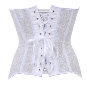 White Embossed Lace Corset Shapewear with Zipper Front Firm <b>Tummy</b> <b>Control</b> for Women Daily Use Adult Size - Product Image 2