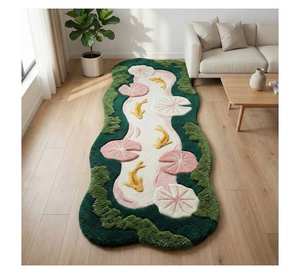 Alfombra de Salón Personalizada al por Mayor, Diseño 3D con Forma de Estanque Irregular, Inspirada en la Naturaleza, Color Verde Musgo, Flor de Loto - Product Image 3