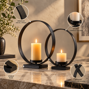 Ensemble élégant de porte-bougies en métal noir |   Centre de table décoratif pour salon, chambre à coucher, salle à manger, décoration de la maison, cadeau - Product Image 3