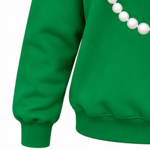 Premium <b>Green</b> <b>Womens</b> High Neck Sweatshirt Custom Crest Logo Embroidered Long Sleeve Casual Pullover with Ribbed Cuffs - Product Image 3