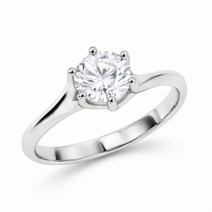 Anillo de Compromiso de Diamantes de Corte Brillante Redondo en Oro Blanco para Mujer, Engaste de Puntas, Estilo Clásico - Product Image 4