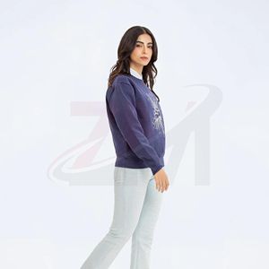 Sweat-shirt brodé pour femmes avec texte arabe et col décoratif, tenue décontractée d'automne - Product Image 2