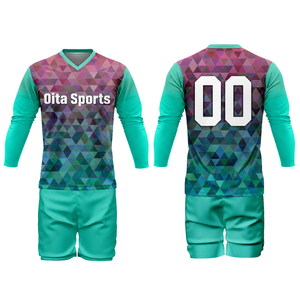 Uniforme de Voleibol Sublimado Verde y Morado para Hombre, Jersey de Manga Larga y Pantalones Cortos de Poliéster, Ropa Deportiva para Equipo, Entrenamiento y Partidos - Product Image 1