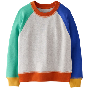 Sudadera de punto con cuello redondo para niños, estilo francés, con bloques de color, corte holgado, costuras planas súper suaves y mangas raglán - Product Image 3