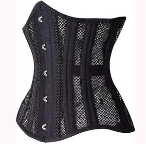 Corset gainant noir en maille pour femme, effet ventre plat, avec fermeture à agrafes, respirant, pour usage quotidien - Product Image 2