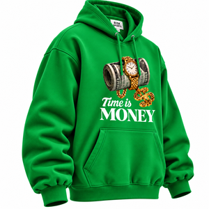 Sudadera con Capucha de Poliéster/Algodón Lavado, Talla Única, con Bolsillo Frontal, Manga Larga, Estilo Urbano, Color Verde, Time Is Money - Product Image 2