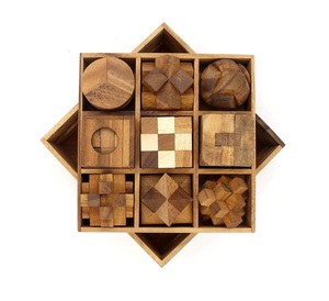 9pcs Wooden Brain Teaser <b>Puzzle</b> Set 3D Interlocking Burr <b>Puzzles</b> Educational Montessori IQ Games for Adults Kids Gift <b>Box</b> Games - Product Image 1