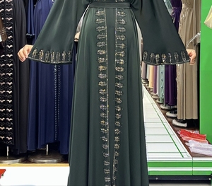 High Quality Modest Dubai Beaded Sequined <b>Long</b> Sleeve Abaya Muslim Traditional Handmade Wedding Women Breathable V Neck - Product Image 2