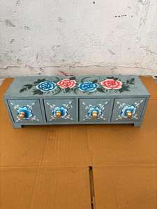 Boîte de rangement décorative à double tiroir en fibres végétales peinte à la main, organisateur multifonctionnel vintage fait main pour la décoration de la maison - Product Image 5