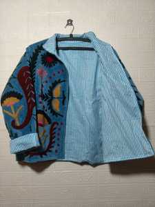 Suzani Embroidery Velvet Kimono Jacket Handmade Boho <b>Coat</b> Vintage Art Blue Jacket For Winter And For Special Days - Product Image 5