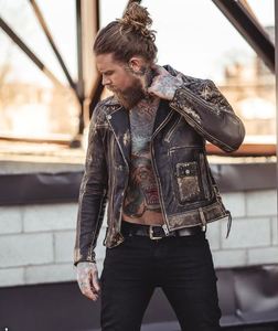 Veste bomber moto aviateur en cuir véritable vieilli marron rétro personnalisée, coupe-vent pour homme, automne - Product Image 3