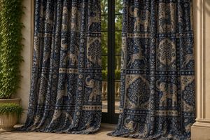Luxury Elephants And Deer Velvet Blackout Curtain Each Panel Art Nouveau Inspired <b>Window</b> Treatment Soft Decorative Wildlife - Product Image 2