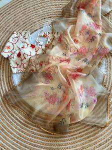 Elegante Saree de Organza con Estampado Floral, Base Beige con Diseño de Flores Multicolores, Tela Suave y Transparente con Borde Bordado - Product Image 5