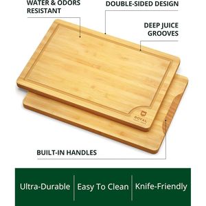 Set di Taglieri in Legno di Bambù per Preparazione Pasti con Scanalatura Profonda per il Succo e Manici Laterali per Tagliare e Servire - Product Image 4