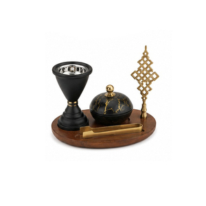 Brass Incense <b>Burner</b> Set with Hammered Finish and White Ceramic Base <b>for</b> Aromatherapy Use - Product Image 2