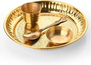 Juego de thali para pooja de último diseño, platos pequeños, cuencos, cuchara, kalash, kit ritual compacto, para culto en el templo, tamaño de viaje, decoración tradicional - Product Image 5