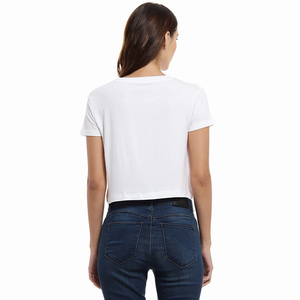 T-shirt court rayé blanc pour femme, col rond, manches courtes, tricoté, coupe décontractée, printemps-été - Product Image 6