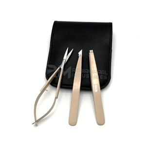 Pince à épiler pour sourcils RMI Silver Tip et ciseaux à ressort couleur nude avec revêtement en poudre et étui en cuir personnalisé - Product Image 5