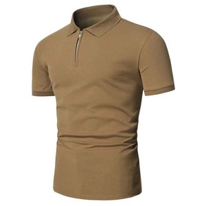 Camiseta de punto sólido para hombre con cremallera de un cuarto, transpirable, cómoda, de elastano/algodón, informal, de manga corta, tallas grandes - Product Image 3