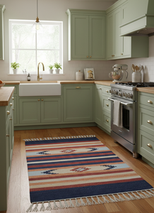 Tapis en coton fait main moderne, qualité commerciale robuste, lavable, à poils moyens, épaisseur personnalisable, motif floral, réversible - Product Image 2