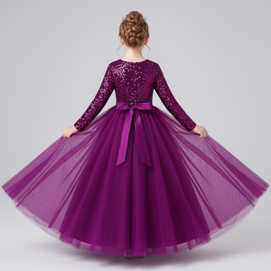 Vestido de Princesa de Lujo en Terciopelo Morado con Lentejuelas Bordadas y Malla Suave para Niñas, Vestido de Fiesta, Fabricante al por Mayor, OEM, ODM - Product Image 3