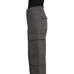 Pantalones Cargo Gris Oscuro de Pierna Ancha para Mujer - Pantalones Utilitarios de Algodón de Cintura Alta con Múltiples Bolsillos - Product Image 5
