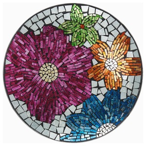 Moderno Baño para Pájaros de Vidrio con Mosaico Floral, Arte Vibrante en Azulejos Aplicados a Mano, Pedestal de Jardín con Soporte Metálico Plegable para Decoración de Jardín y Césped - Product Image 6