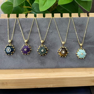 Collier en pierres précieuses naturelles les plus vendues, pendentif hexagonal en labradorite CZ, laiton plaqué or 18 carats, bijoux authentiques unisexes - Product Image 5