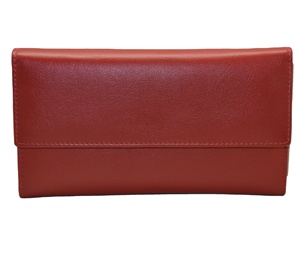 Women Genuine Leather Long Wallet Slim Button Closure Minimalist Clutch RFID Blocking Daily Use <b>Red</b> Polyester Lining - Product Image 1