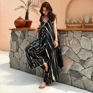 Summer Women Tie Dye Harem Jumpsuit Deep V Neck <b>Spaghetti</b> <b>Strap</b> Loose Oversized Bohemian Beach Wear Cotton Jumpsuit - Product Image 3