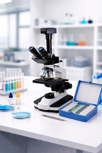 Microscopio Biológico con Fuente de Luz LED, Aumento de 1000X, Enfoque Manual, Plataforma Mecánica de Doble Capa, Altura Media - Product Image 2