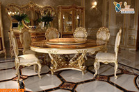 Ensemble de meubles de salle à manger en teck blanc royal moderne avec table à manger finition marbre élégante