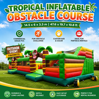 Parcours d'obstacles gonflable tropical de 14,5 m, défi commercial Jungle Monkey Bounce pour location événementielle