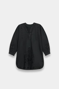 Black Embroidered <b>Silk</b> <b>Kurta</b> Women Traditional Loose Fit Midi Length Casual Indian Pakistani Clothing - Product Image 4