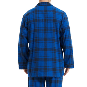 Ensemble de pyjama en flanelle bleu à carreaux pour homme, manches longues, boutons sur le devant, vêtements de nuit respirants en coton, vêtements décontractés d'hiver - Product Image 5