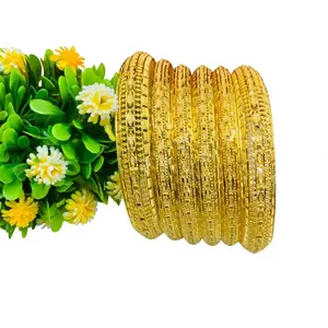กำไลข้อมือทองเหลืองดีไซน์ดอกไม้สวยงามทันสมัยเคลือบทอง 18K หนึ่งกรัม เครื่องประดับสำหรับผู้หญิงในงานแต่งงาน - Product Image 2