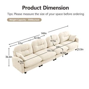 Divano Modulare a Quattro Posti in Tessuto Chenille Premium con 2 Cuscini Decorativi, Design Trapuntato e Plissettato, Divani di Alta Qualità per Soggiorno - Product Image 4