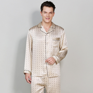 PHANTOM IMPEX Pijamas de Seda de Morera 100% para Hombre, de Alta Calidad, Transpirables, con Estampado Geométrico, Manga Larga, con Bolsillos - Product Image 2