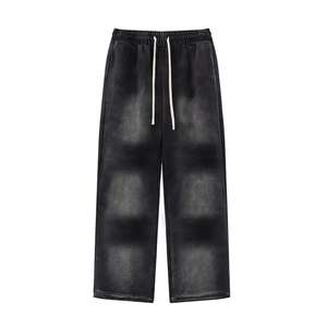 Pantalones de hombre lavados, pantalones deportivos vintage con lavado ácido y estampado de diamantes de imitación, pantalones jogger descoloridos por el sol. - Product Image 1