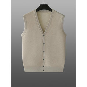 Gilet en laine tricoté pour homme, col en V, sans manches, boutonné devant, couleur unie, pour l'automne, anti-boulochage, épaisseur standard - Product Image 6
