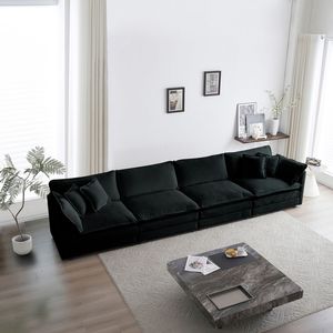 Divano Sezionale a U Reversibile Grande e Confortevole in Ciniglia Nera per Soggiorno con Doppi Pouf Extra - Product Image 2